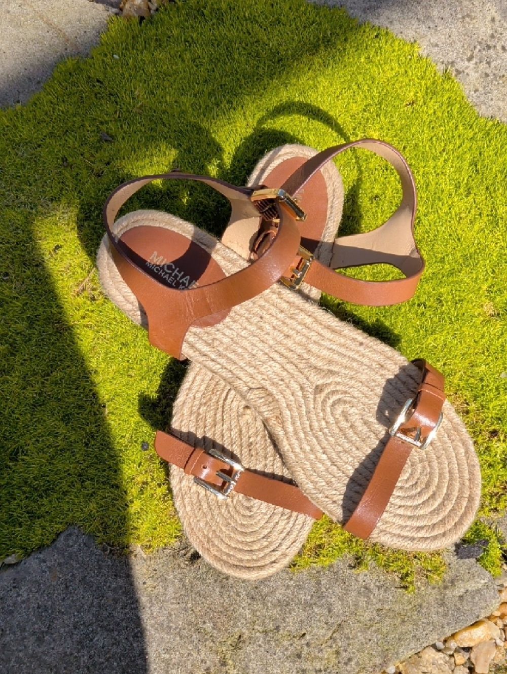 Michael Kors Tan Leather Espadrille Flat Summer Sandals - Picture 12 of 12